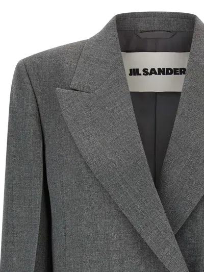 Jil Sander Double-breasted Textured Wool Blazer With Flap Pockets In Gray