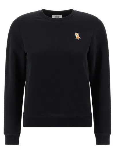Maison Kitsuné Fox Embroidered Cotton Sweatshirt With Crew Neck In Black
