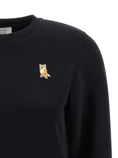 Maison Kitsuné Fox Embroidered Cotton Sweatshirt With Crew Neck In Black