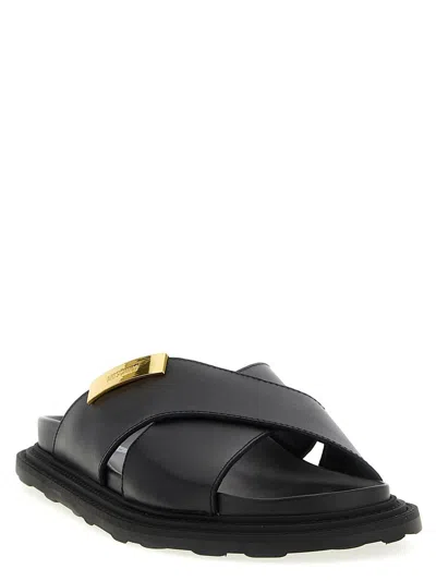 Moschino Leather Sandals In Black