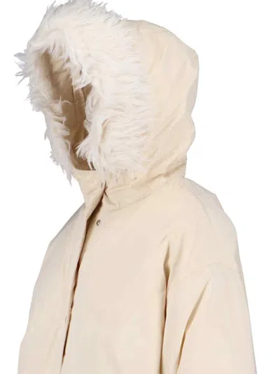 Jil Sander Hooded Longline Jacket With Faux Fur Trim In Multi