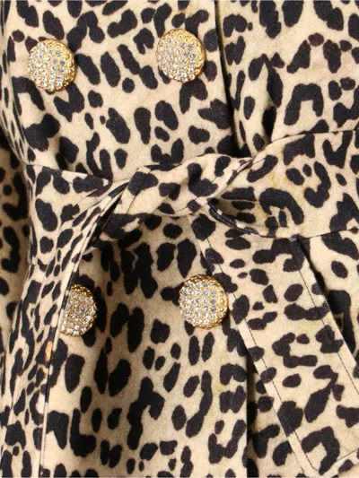 Valentino Leopard Print Double Breasted Coat With Belt In Animal Print