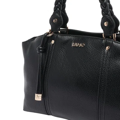 Liu •jo Liu Jo Black Braided Leather Handle Bag In Black