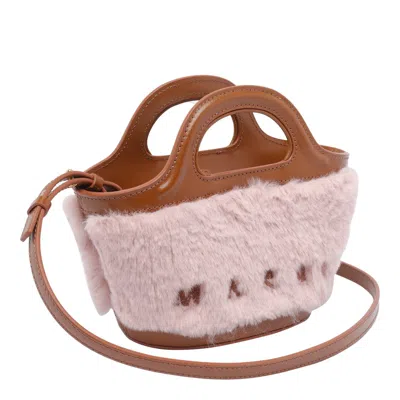 Marni Tropicalia Micro Handbag With Plush Texture In Brown