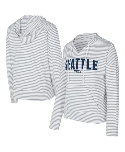 Concepts Sport Women's White/gray Seattle Seahawks Liftoff Striped V-neck Hoodie In Multi