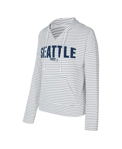 Concepts Sport Women's White/gray Seattle Seahawks Liftoff Striped V-neck Hoodie In Multi