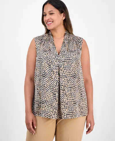 Kasper Plus Size V-neck Pleated-front Top In Multi