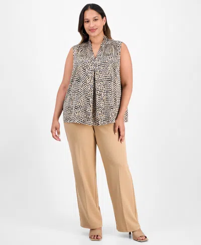 Kasper Plus Size V-neck Pleated-front Top In Multi