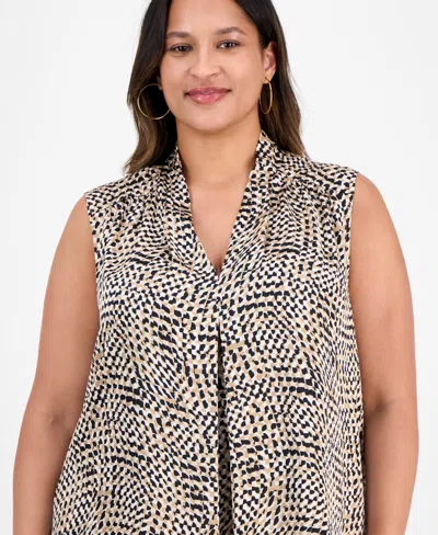 Kasper Plus Size V-neck Pleated-front Top In Multi