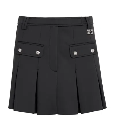 Ganni Black Pleated Mini Skirt In Black