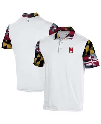 Under Armour Men's White Maryland Terrapins Gameday Armourfuse Polo Shirt In White