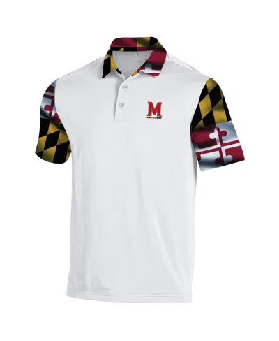 Under Armour Men's White Maryland Terrapins Gameday Armourfuse Polo Shirt In White