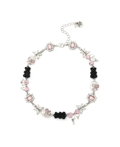 Betsey Johnson Faux Stone Teddy Bead Charm Collar Necklace In Multi