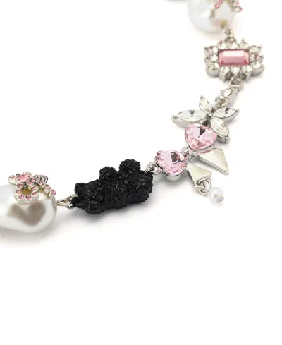 Betsey Johnson Faux Stone Teddy Bead Charm Collar Necklace In Multi