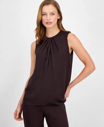 Anne Klein Textured Satin Top In Brown