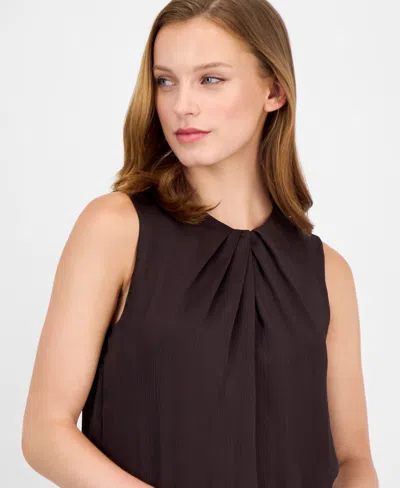 Anne Klein Textured Satin Top In Brown