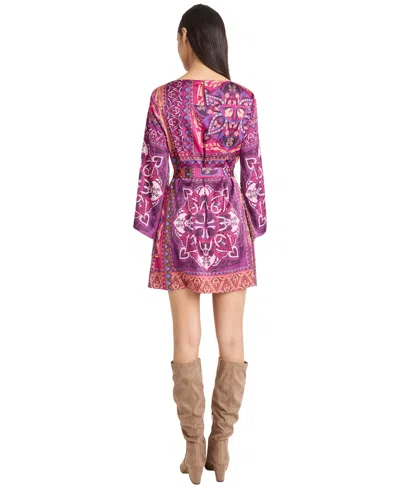 The Good Journey Long Sleeve Tie Belt Shift Minidress In Purple
