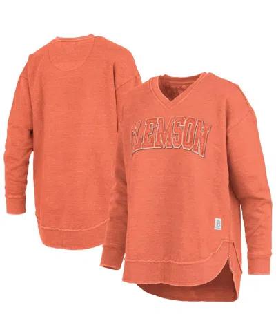Pressbox Women's Orange Clemson Tigers Westin Poncho V-neck Pullover Sweatshirt In Orange