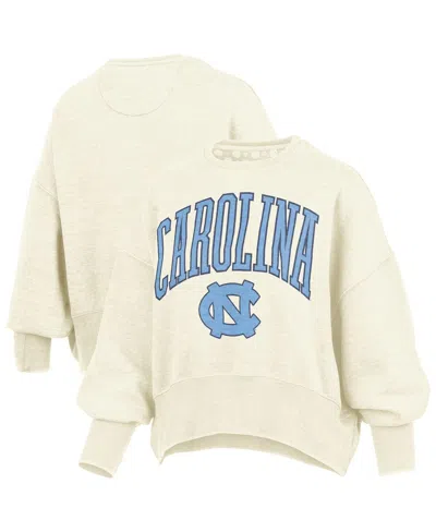 Pressbox Women's Natural North Carolina Tar Heels Oversized Waist-length Crewneck Sweatshirt In Neutral