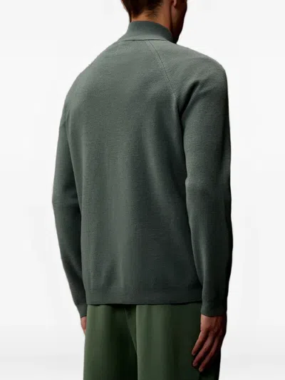 C.p. Company High Neck Zipped Cardigan With Raglan Sleeves In Green
