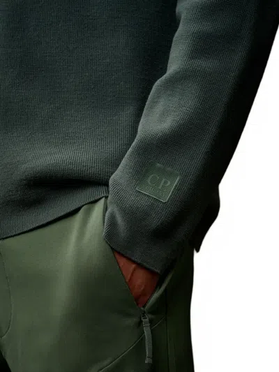 C.p. Company High Neck Zipped Cardigan With Raglan Sleeves In Green