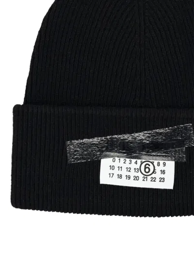 Mm6 Maison Margiela Ribbed Beanie With Logo Tag In Black