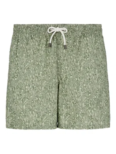 Canali Printed Drawstring Swim Shorts In Green