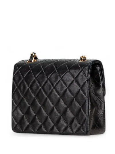 Pre-owned Chanel 1991-1994 Square Quilted Lambskin Single Flap Shoulder Bag In Black