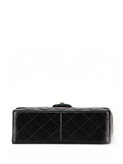 Pre-owned Chanel 1991-1994 Square Quilted Lambskin Single Flap Shoulder Bag In Black
