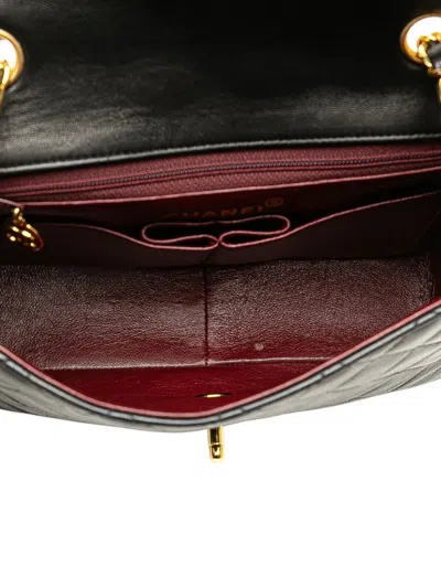 Pre-owned Chanel 1991-1994 Square Quilted Lambskin Single Flap Shoulder Bag In Black