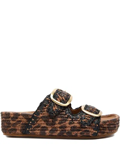 Loeffler Randall Theo Leopard-print Raffia Dual-buckle Slide Sandals In Brown