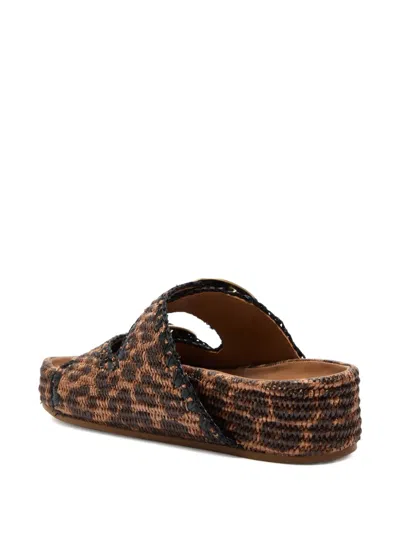 Loeffler Randall Theo Leopard-print Raffia Dual-buckle Slide Sandals In Brown