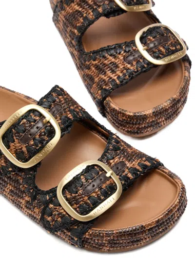 Loeffler Randall Theo Leopard-print Raffia Dual-buckle Slide Sandals In Brown