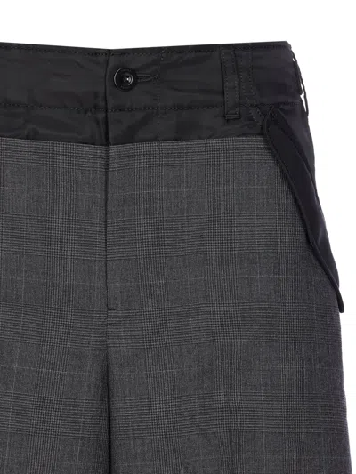 Sacai Check-pattern Buckle Trousers In Gray