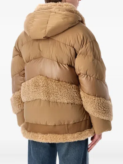 Urbancode Camel Short Puffer Jacket With Faux Shearling In Brown