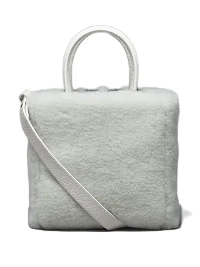 Thom Browne Shearling Stripe Tote Bag In Gray