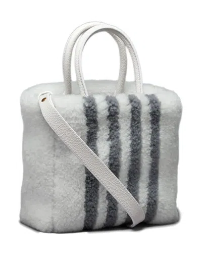 Thom Browne Shearling Stripe Tote Bag In Gray