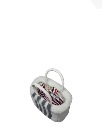 Thom Browne Shearling Stripe Tote Bag In Gray