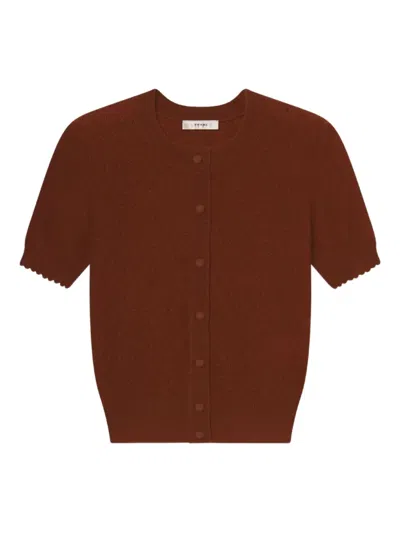 Frame Pointelle Cashmere Cropped Cardigan In Brown