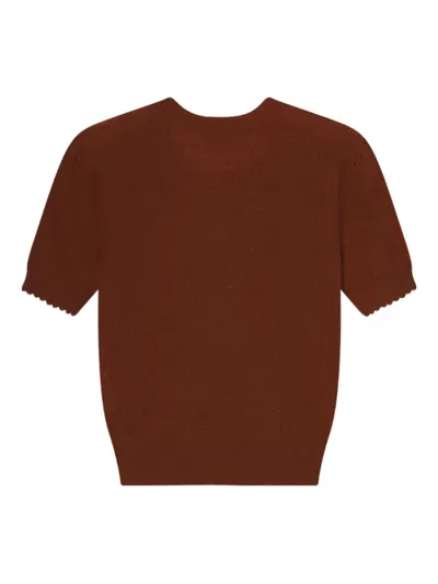 Frame Pointelle Cashmere Cropped Cardigan In Brown