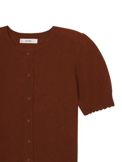 Frame Pointelle Cashmere Cropped Cardigan In Brown