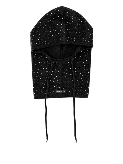 Pinko Balaclava With Drawstring And Rhinestones In Black
