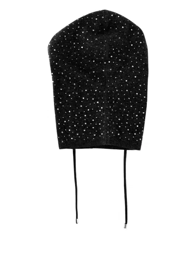Pinko Balaclava With Drawstring And Rhinestones In Black