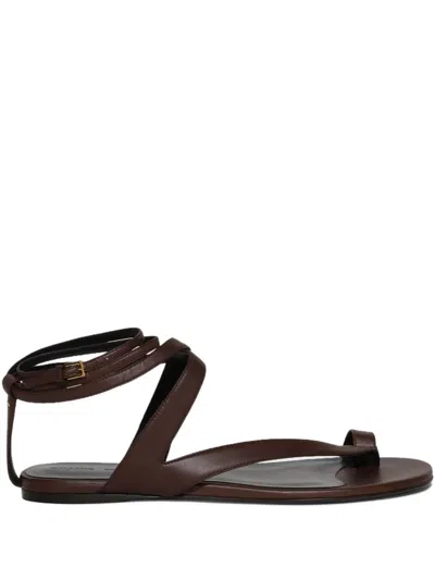 Khaite Aimee Ankle-wrap Leather Sandals In Brown