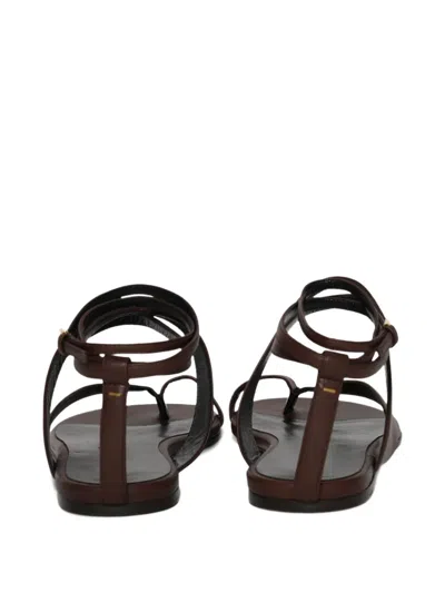 Khaite Aimee Ankle-wrap Leather Sandals In Brown