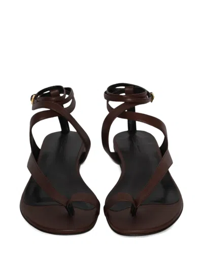 Khaite Aimee Ankle-wrap Leather Sandals In Brown