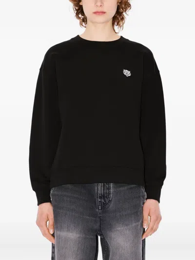 Kenzo Tiger Patch Cotton Sweatshirt In Black