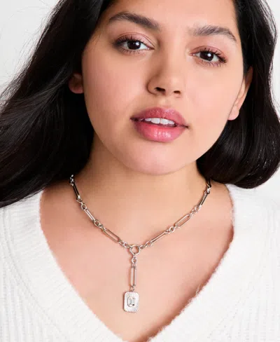 On 34th Crystal Charm Lariat Necklace, 16" + 3" Extender, Macy's Exclusive In Metallic