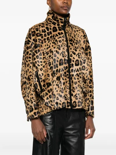 Simonetta Ravizza Leopard Print Zip-front Jacket In Animal Print