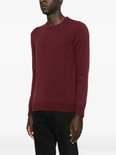 Malo Thin Wool Crew Neck Long Sleeve Sweater In Red